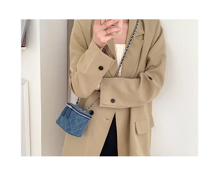Mini Denim Crossbody Bags for Women 2026 Lingge Chains Shoulder Bag Fashion Brands Box Bag Lipstick Coins Purses and Handbags
