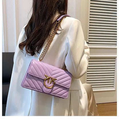 Women Embroidered Small Square Bag Chain Swallow Bag High End Versatile Shoulder Crossbody Bag Fashion Daily Ladies Handbag
