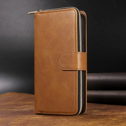 Double Layer Zipper Wallet Case with 9 Card Slots for iPhone 16 16E Pro Max 15 14 Plus13 12 Pro Max PU Leather Flip Cover