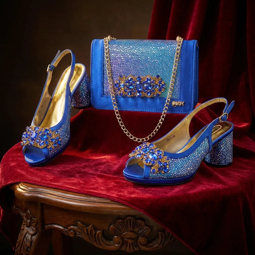 2026 New Green Elegant Women's High Heels Shoes  & Bag Set Rhinestone-Embellished Designer Shoes Perfect for Special Occasionss