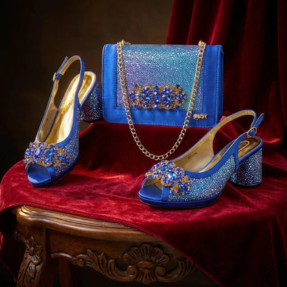 2026 New Green Elegant Women's High Heels Shoes  & Bag Set Rhinestone-Embellished Designer Shoes Perfect for Special Occasionss