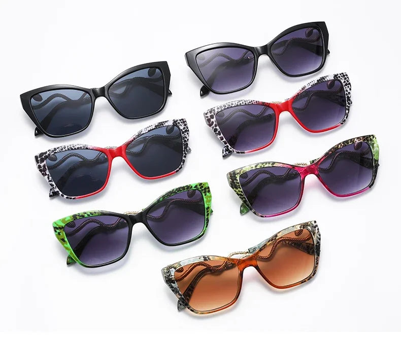 Fashion Large Frame Cat Eye Sunglasses Women Gradient Glasses Punk Color Block Design Sexy Ladies Metal Snake Eyeglasses