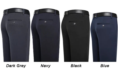 Spring Summer Men's Casual Pants Stretchy Suit Pants Formal Business Trousers Plus Size 46 48 Classic Navy Blue Trousers