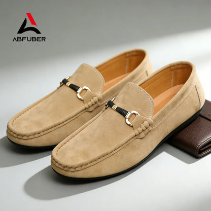 Classic Suede Leather Shoes Men Slip On Loafers Preppy Lightweight Breathable Wallking Driving Shoes Comfort Casual Men Sneakers