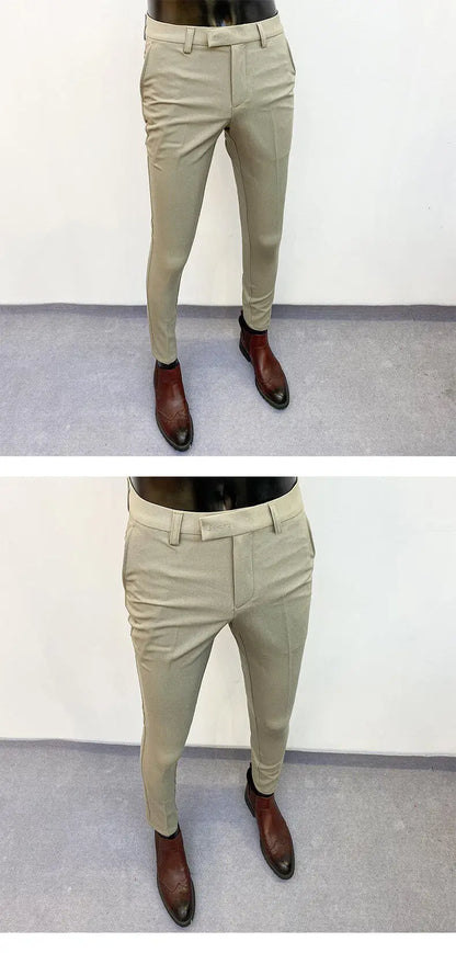 Men Suit Pants Hombre Pantalones 2026 Spring Stretch Slim Formal Trousers for Men Fashion Casual Stripe Dress Pants Men Clothing