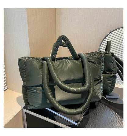 Fashion Large Capacity Puffer Shoulder Bags Padded Women Handbags Casual Nylon Quilted Big Tote Bag Warm Winter Shopper Purses