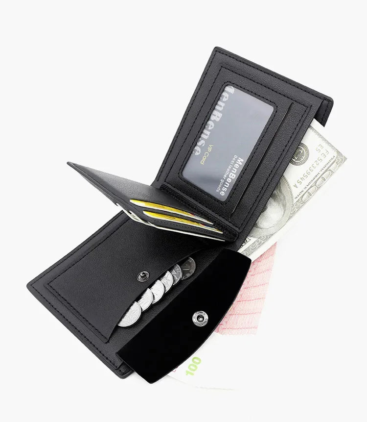 Slim Men's Wallet - New Short Zipper Design, Card & Photo Holder, Simple Coin Pocket - High - Quality PU Leather