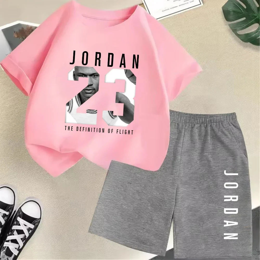 Été à manches courtes enfants T-shirt ensemble sport mode garçons filles Shorts 2 pièces ensemble décontracté marque impression