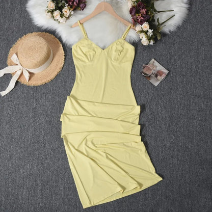 Trendix Women Slim Elegant Maxi Dress Summer Solid High Waist Long Suspender Dresses Vacation Party Sexy Backless Beach Dress