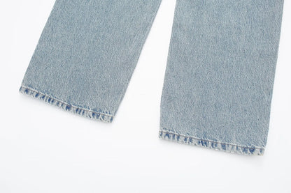 Jeans For Women 2024 Denim Solid Loose Zipper Fly Female Hole Trouser Pockets Wild Basic Commute Woman Wide Leg Long Pant