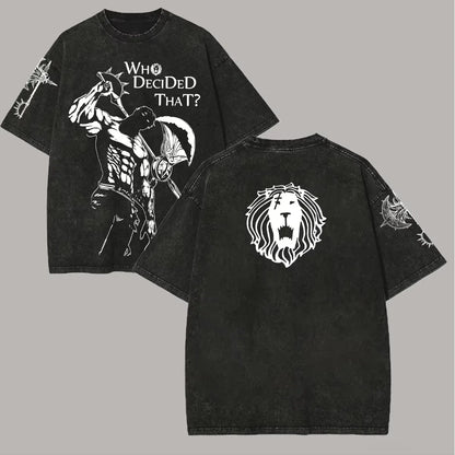 Japanese Anime The Seven Deadly Sins Escanor Graphic Print Vintage Washed T-Shirt, Unisex Retro Loose Harajuku Y2K Cotton Summer