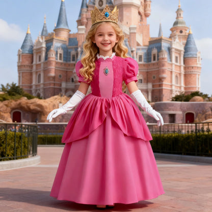Princess Peach Baby Girls Cosplay Dress Kids Vestidos Birthday Party Dresses Carnival Halloween Costume Ball Gown Clothing