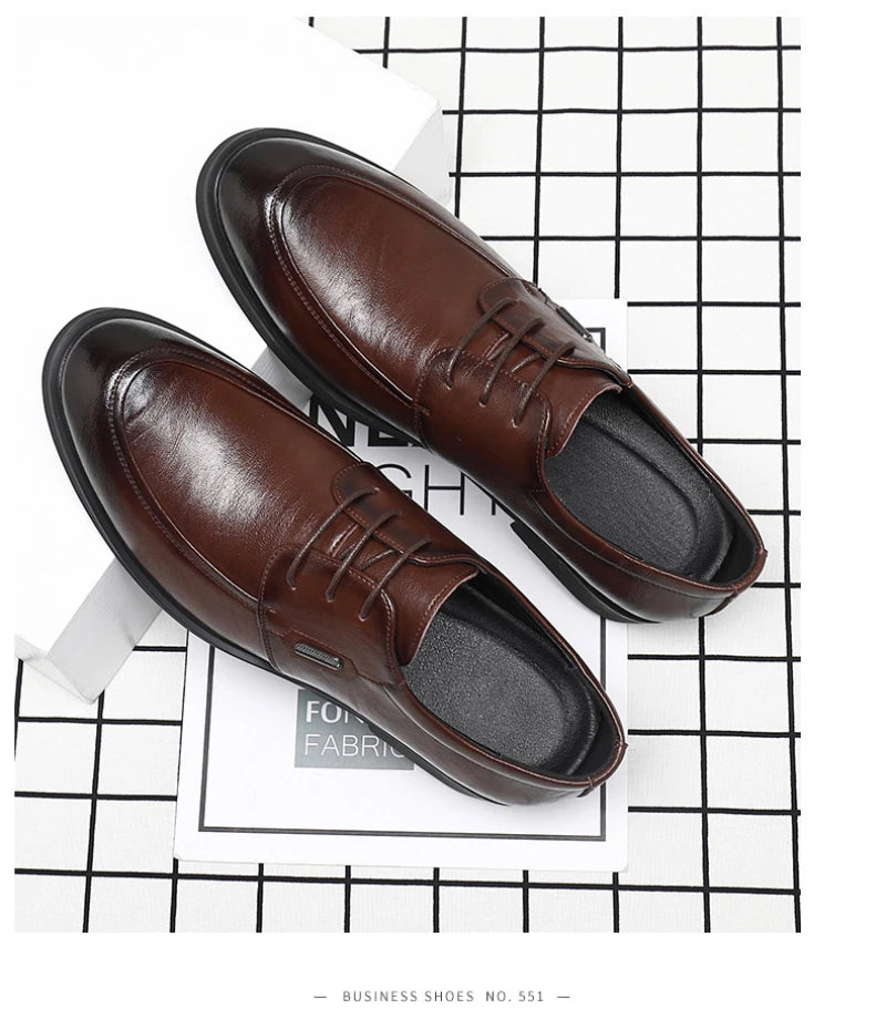 Brown Leather Dress Shoes British Style Lace Up Formal Business Footwear Groom Wedding Shoes Low Top Comfortable Office Shoes