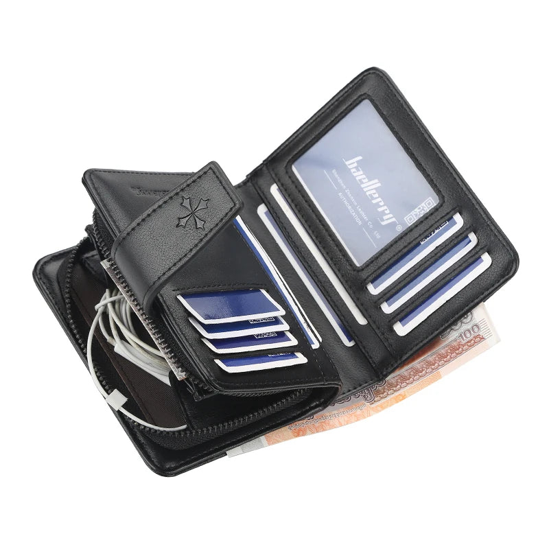Trendy Buckle Men's Wallet, Short Wallet in a Simple Street Style, Fashionable Men's Accessory with Multiple Card Slots, Multifunctional Large-Capacity Men's Short Wallet