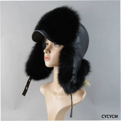 100% Real Fox Fur Hat Women's Russian Ushanka Aviator Trapper Snow Skiing Hat Caps Earflap Winter Raccoon Fur Bomber Hat