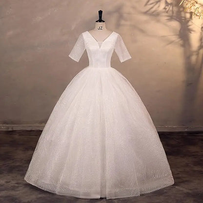 Cheap Wedding Dress Shiny Wedding Dress Classic Boat Neck Bridal Party Gown Vestido De Noiva Robe De Mariee Customized