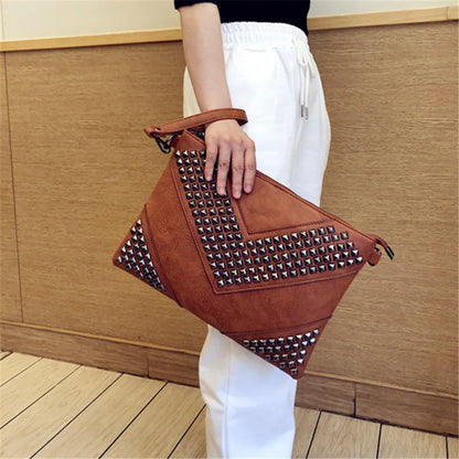 Fashion Rivet Day Clutches for Women Shoulder Bags PU Leather Crossbody Bags Brand Design Ladies Envelope Bags Clutch Purse