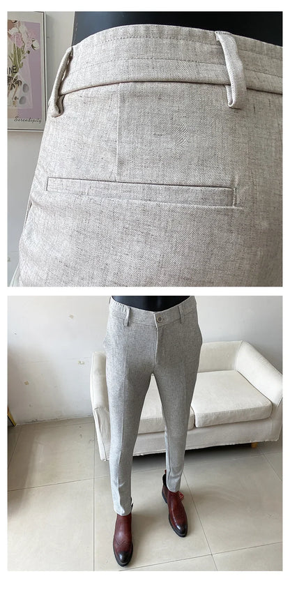 Summer New Men's Casual Stretch Trousers High Quality Fashion Slim Fit Solid Color Formal Business Social Office Suit Pants