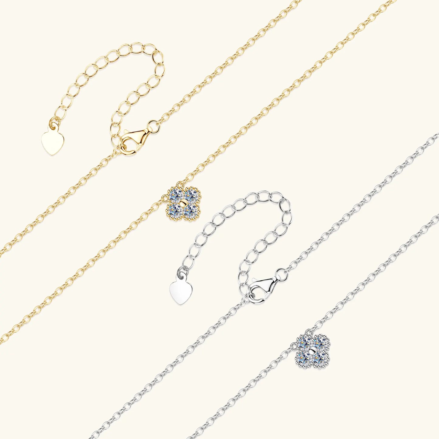 3mm Certified Moissanite Pendant Necklace for Women Classic Clover Flower Neck Chain 100% Pure 925 Silver Chain Charm