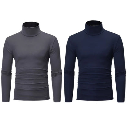 2pcs Men Thin Warm Tops Men's Autumn Long-sleeved Thermal Underwer Male High Collar Fashion T-shirt