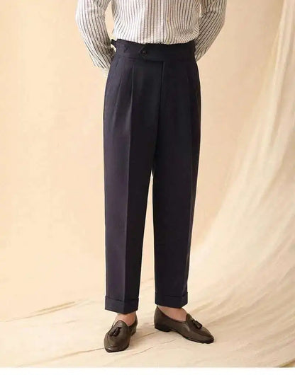 Linen Straight Pant For Men 2024 Summer Business Gentleman Naples Pant Paris Buckle Drape High Waisted Trousers Men Formal Pant