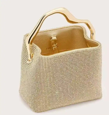 Luxury Satin Bucket Bag Women's Handbag Crystal Shiny Rhinestone Diamond Evening Bag Wedding Party Clutch Purse Crossbody Bag