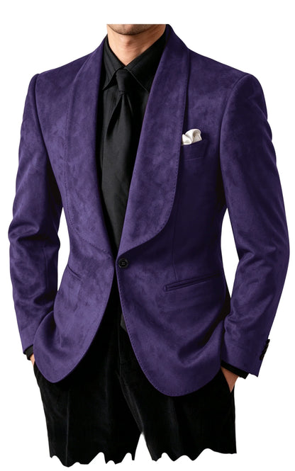 Men Suede Shawl Lapel Tuxedo Blazer Slim Fit One Button Formal Suit Jacket For Wedding Party Dinner Occasions