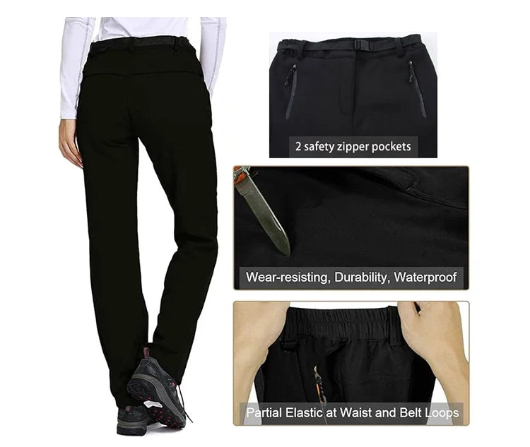 Women Winter Ski Trekking Pants Hiking Snow Autumn Outdoor Soft Shell Thick Cloth Keep Warm Windproof Warm Camping Trousers