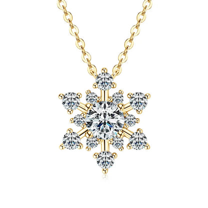 Round Cut Moissanite Snowflake Pendant Necklaces for Women Solid 925 Sterling Silver Chains Wedding Jewelry Gift Collar