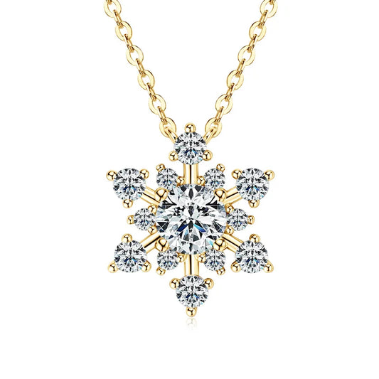 Round Cut Moissanite Snowflake Pendant Necklaces for Women Solid 925 Sterling Silver Chains Wedding Jewelry Gift Collar