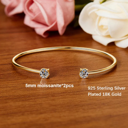 2-Stone 5mm Moissanite Bangles 100%S925 Silver Plated 18K Gold Diamond Bracelet for Women Party Gift Jewelry GRA Certified