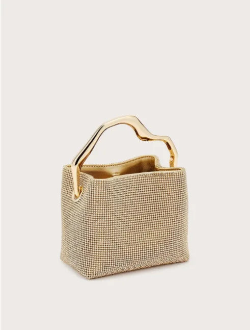 Luxury Satin Bucket Bag Women's Handbag Crystal Shiny Rhinestone Diamond Evening Bag Wedding Party Clutch Purse Crossbody Bag