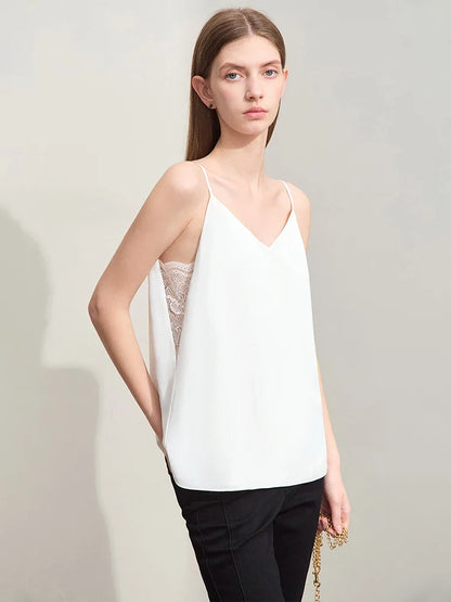 Women's Camisole 2026 Summer New V-Neck Chiffon Spaghetti Strap Tank Lace Patchwork Romantic Sleeveless Top Women 12442023