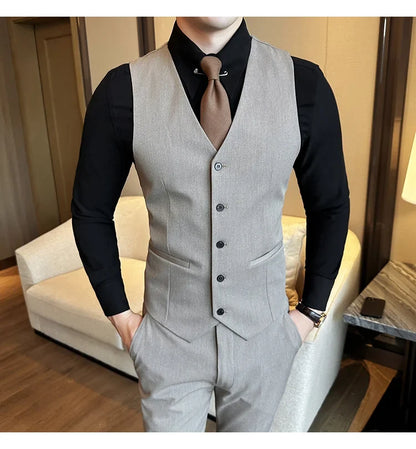 ( Vest + Pants) Men Luxury High Quality Business Suit Vest 2 pieces Formal Groom Wedding Dress Vest Set Fashion Club Clothing