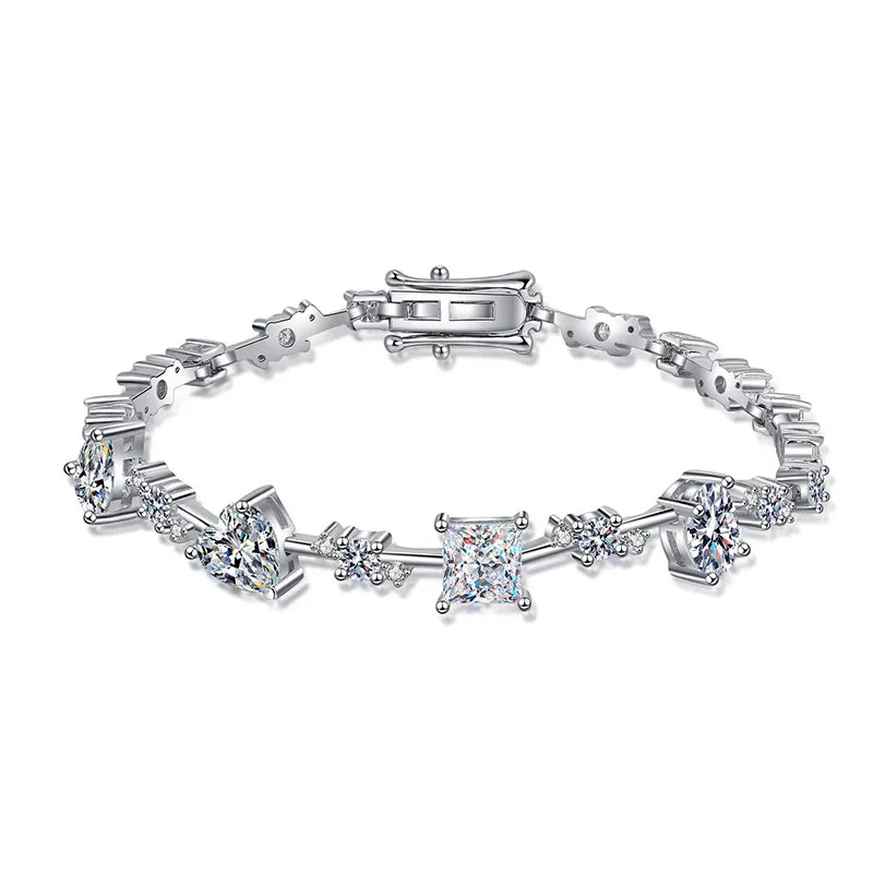 6.07-6.43CTTW Princess Cut Moissanite Tennis Bracelet for Women Full Diamond S925 Sterling Silver Plated Platinum Bangle