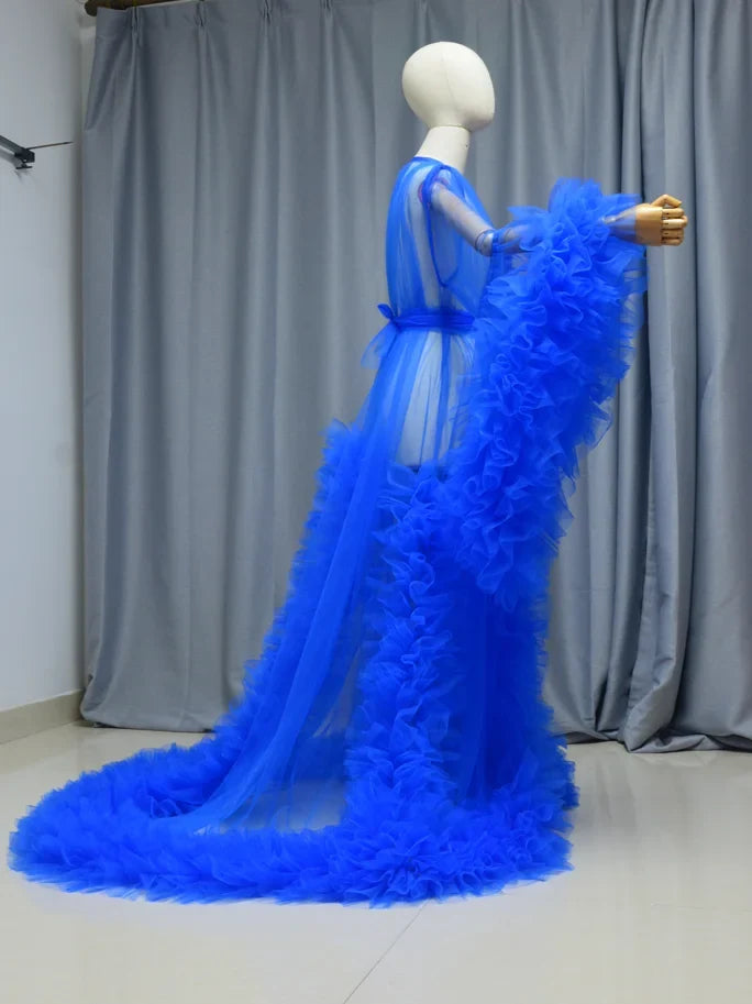 Tulle Robe Perspective Through Long Dressing Gowns Fluffy Maternity Dress Photoshoot Bride's Boudoir Dress Custom Size Color