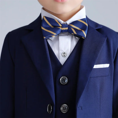 Fast Delivery Elegant Homecoming Boy Suit Set 4pcs Classic Flower Boy Suit Formal Party Boy Dress Jacket Vest Pants Bowtie