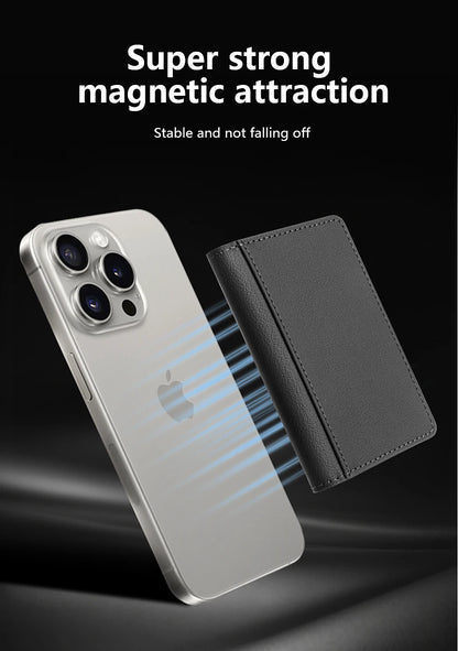 Luxury Leather Magnetic Storage Charge Wallet Bracket For iPhone 16 15 14 13 12 Pro Max Findmy Magsafe With Tracking Anti-theft