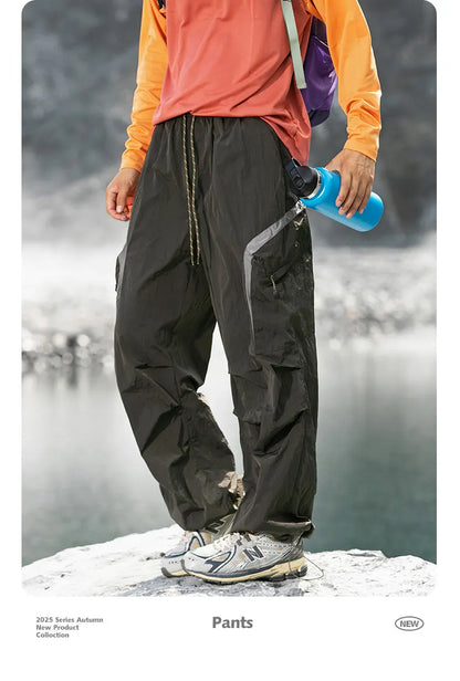 Autumn Hiking Pants Outdoor Patchwork Waterproof Mountaineering Zippered Trousers Male Elastic Waist Camping Fishing Cargo Pants