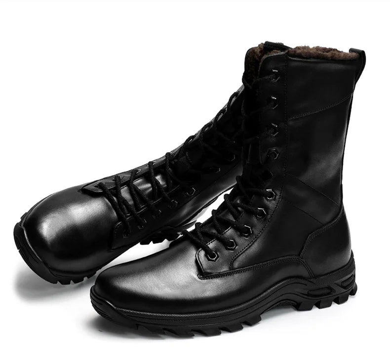 SURGUT High Top Style Snow Boots Men Warm Men Lace Up Tactical Boots Brand Fashion Winter Ankle Boots Leather Outdoor Footwear