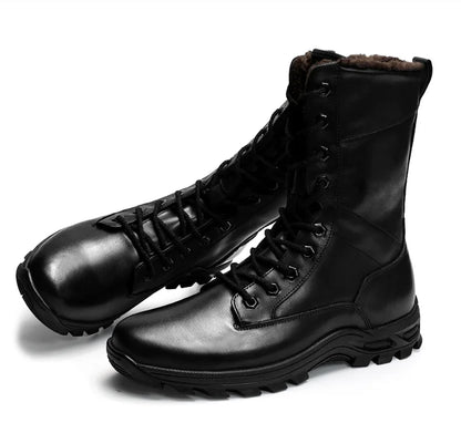SURGUT High Top Style Snow Boots Men Warm Men Lace Up Tactical Boots Brand Fashion Winter Ankle Boots Leather Outdoor Footwear