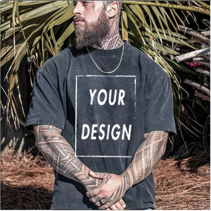 Men's and Women's Cotton Washed T-Shirt Custom Printed T-Shirt 230G Top DIY Your Favorite Pattern or Logo Fashionable Custom Top