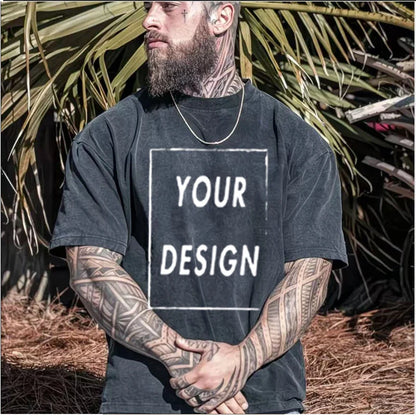 Men's and Women's Cotton Washed T-Shirt Custom Printed T-Shirt 230G Top DIY Your Favorite Pattern or Logo Fashionable Custom Top