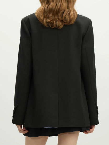 Women Khaki Blazer 2025 Spring New Office Lady Black Simple Loose Front Shoulder Blazer Coats Button Design Coat 25FS11071