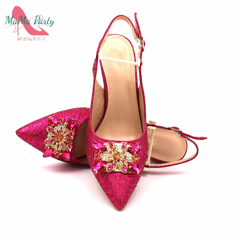 Color Italian Classics Design African Women Shoes and Bag Set High Quality with Shinning Crystal for Wedding Party