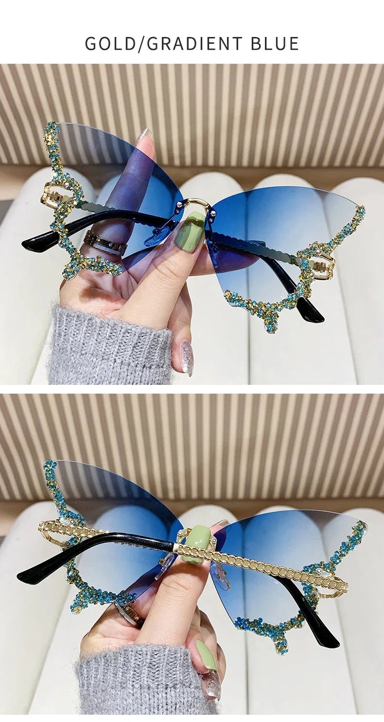 Cycling New Y2K Style Women Fashion Sunglasses Oversize Butterfly Shape Diamond Edge Design Sun Glasses Street Party Glasses