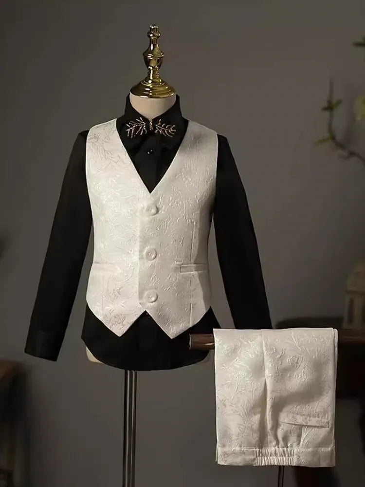 New Children's Host Performance Suit Sequin Beads Design Kids Wedding Birthday Party Evening Gown Boys Catwalk Blazer Sets A3381