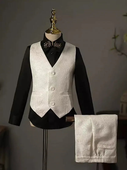 New Children's Host Performance Suit Sequin Beads Design Kids Wedding Birthday Party Evening Gown Boys Catwalk Blazer Sets A3381