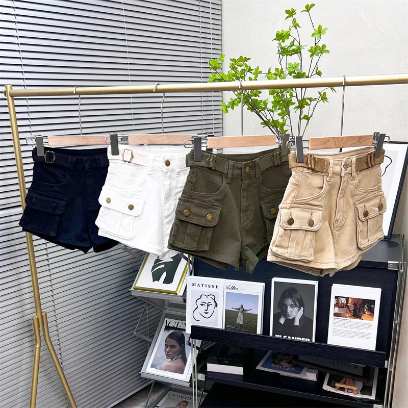 American Retro Workwear Denim orts Women Summer New Hot Pants High Waist Small Size Straight Leg Wide Leg Pants