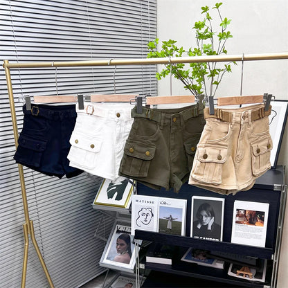 American Retro Workwear Denim orts Women Summer New Hot Pants High Waist Small Size Straight Leg Wide Leg Pants